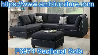 Poundex F6974 3 pc black linen like fabric sectional sofa reversible chaise and ottoman Ebern design [upl. by Kevina]