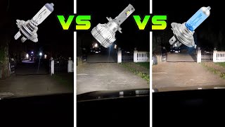 Halogen H7 vs LED vs Ultra Bright Halogen Comparison Alfa Giulietta Bulb Testing [upl. by Ahsoet]