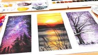 3 EASY WATERCOLOR PAINTINGS FOR BEGINNERS [upl. by Bryn]