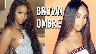 Dying Lace Wig Black to OMBRE Chocolate Brown Hair Installing amp styling  Wiggins Hair [upl. by Goeger]