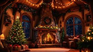 Cozy Christmas Cottage Fireplace Crackling Fire amp Relaxing Music Christmas Tree Unwind Study [upl. by Ahsikam]