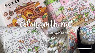 color with me coloring asmr  fuzzy hygge coloring book flower shop page ohuhu markers [upl. by Nolrac]