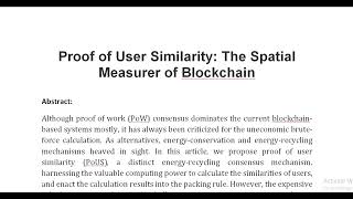 Proof of User Similarity The Spatial Measurer of Blockchain [upl. by Cchaddie943]