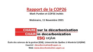 Webinaire de la COP26  Chaire sur la décarbonisation  11 novembre 2021 [upl. by Akienahs750]