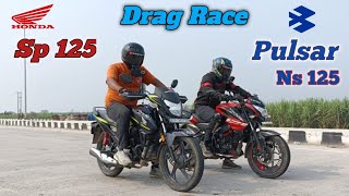 Bajaj Pulsar Ns 125 Bs 6 vs Honda Sp 125 Bs 6  Drag Race  Top End Bettle Highway 🔥 Shocking result [upl. by Moshell881]