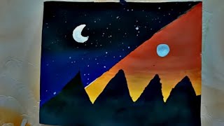 Beautiful Day amp Night Painting  easy painting ideas  stepbystep  scoovi [upl. by Hirz]