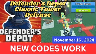 All Codes Work Defender s Depot Classic Tower Defense ROBLOX November 16 2024 [upl. by Atinej]