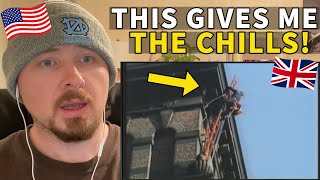 American Reacts to Fred Dibnah How to Climb a Chimney Overhang at 50 [upl. by Enytsirk]