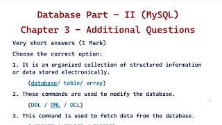 Database Part II  MySQL Chapter 3  Important 1 mark questions [upl. by Thun]