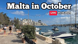 Malta in October Live walk in Sliema on 01102024 [upl. by Enajyram]