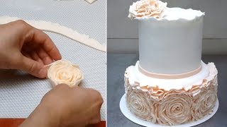 Simple Rose Ruffle Wedding CAKE  HOW TO by CakesStepbyStep [upl. by Fafa]