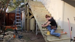 How To Build a Large Outdoor Staircase  DIY Stairs Stringers Risers Railing [upl. by Bui]