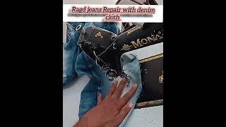 Jeans Alteration  Ragd jeans Repair with denim cloth  sewing  shorts [upl. by Assetniuq]