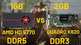 1GB AMD HD 5770 VS 2GB Nvidia Quadro k620  Who Is Good For Gaming [upl. by Noyr]