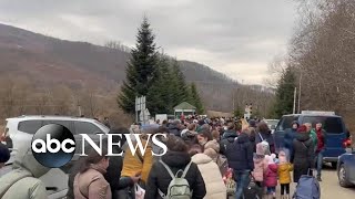 Refugee crisis begins as tens of thousands of Ukrainians flee west [upl. by Zednanreh968]