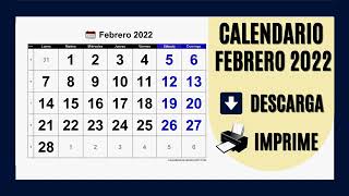 CALENDARIO FEBRERO 2022  PARA IMPRIMIR Y DESCARGAR GRATIS [upl. by Thgiled]