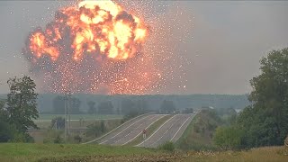 Massive explosion at Ukrainian military ammunitions depot [upl. by Kai]