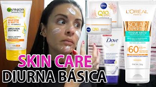 Skin Care Básica Diurna com produtos de farmácia e baratinhos  Aplicação e uso [upl. by Adamok582]