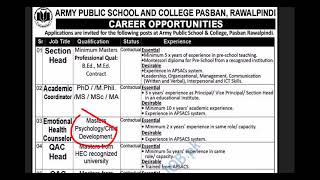 Army Public School amp College APSampC Rawalpindi 2024army latest jobs education jobs in army pk 2024 [upl. by Verene]