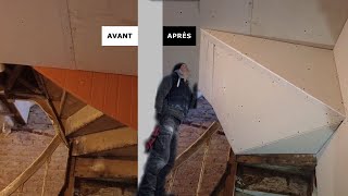 Habillage sous escalier tournant rails et placo [upl. by Nodarb]