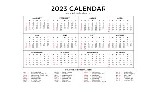 Year 2023 Calendar Printable with Holidays  Wiki Calendar [upl. by Llednov]