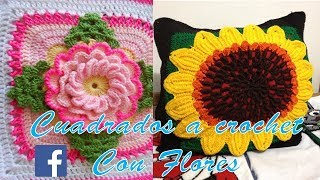 CUADRADOS CON FLORES PARA COLCHAS Y COJINES 3  TEJIDOS OLGA HUAMAN [upl. by Grizelda32]