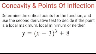 CONCAVITY amp POINTS OF INFLECTION Find Critical Points For y  x  33  8 And Local Max Or Min [upl. by Yun]