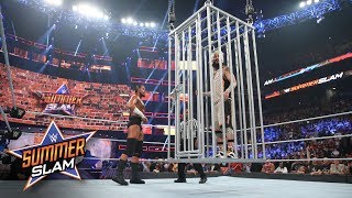 Enzo Amore is locked in a Shark Cage high above the ring SummerSlam 2017 WWE Network Exclusive [upl. by Pliner628]