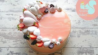 ARIANA GRANDE MOONLIGHT INSPIRED CAKE  Pink Mirror Glaze Cake Tutorial  Acorn Bakes [upl. by Youlton]