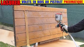 lasurer un volet en bois avec un pistolet à peinture pneumatique PARKSIDE LIDL COMPRESSEUR PKO 270 [upl. by Adalard443]