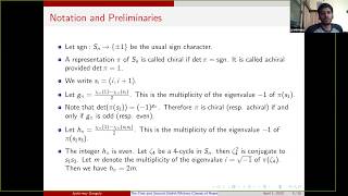 Jyotirmoy Ganguly 1st and 2nd StiefelWhitney Classes of Representations of the Symmetric Group [upl. by Sherj]