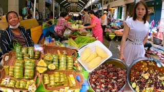 Cambodian street food 2023  Delicious Durian Khmer cake Pickled Crab Pork Fish amp More [upl. by Mariya280]