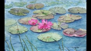 Painting Water Lilies with Watercolor  수채화로 수련 그리기 [upl. by Sergeant]