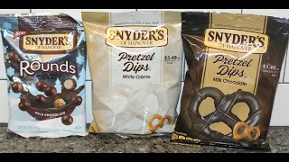 Snyder’s of Hanover Milk Chocolate Pretzel Rounds amp White Crème amp Milk Chocolate Pretzel Dips [upl. by Sybilla]