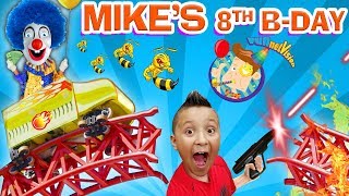 MIKES 8th BIRTHDAY Roller Coaster Bottle Flip Arcade Madness FUNnel Vision Theme Park Playti [upl. by Sherm]