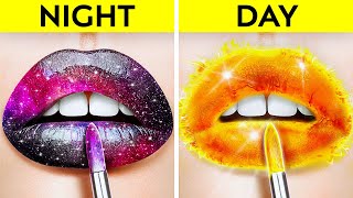 DAY vs NIGHT BEAUTY HACKS  Sneaking Makeup into Class Food Hacks by 123 GO SCHOOL [upl. by Siusan]