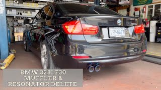 BMW 328i F30 Muffler and Resonator Delete No Tune HD 1080p [upl. by Ennyletak240]