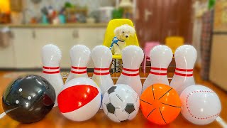 Learn the Names of GIANT Sport Balls with Bowling Pins for Kids 🎳 Cute Dog Reactions 🐶 [upl. by Aiahc]