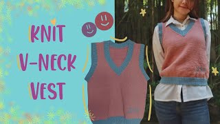 DIY KNIT VNECK VEST  two tone vest  How I knitted my first vest 🧶 [upl. by Aihsile]