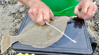 How to safely un hook deep hooked Flatfish  Flounder Dab Plaice Fluke SUPER CHEAP EASY HOMEMADE [upl. by Meedan584]