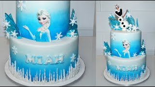 Cake decorating tutorials  how to make an ELSA FROZEN CAKE  Sugarella Sweets [upl. by Hillel]