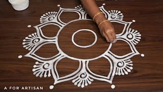 Easy Round Flower Rangoli Designs for BEGINNERS🌺 Step by Step Special Alpona Designs for FESTIVAL 🌷 [upl. by Eiduj894]