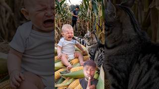 Babys Cornfield Surprise Cute Cat Comforts Crying Baby CryingBaby CuteCatMoment FarmLife [upl. by Yrtsed113]