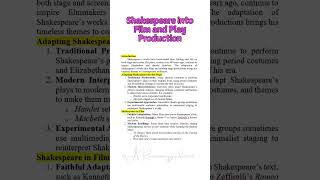 Shakespeare into Film and Play Production Instant Essay for Exam success drrajalakshmialagumalai [upl. by Shreve]