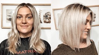 HOW TO CUT YOUR OWN HAIR INTO A BLUNT ANGLED BOB [upl. by Casmey498]