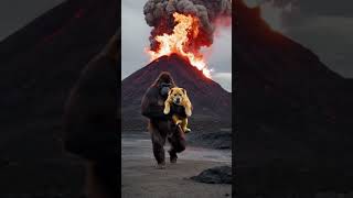 The volcano erupted and the orangutan rescued the puppy [upl. by Nordine]