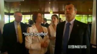 Channel 9 News Julia Gillard amp Tony Abbott escorted to safety by police [upl. by Holt949]