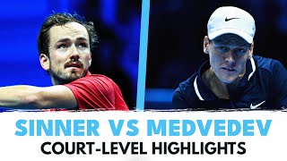 Jannik Sinner vs Daniil Medvedev CourtLevel Highlights  Nitto ATP Finals 2024 [upl. by Khai]