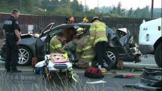 Injury Three Car Rear End Accident With Extrication Canyon Road Frederickson WA [upl. by Nobe]