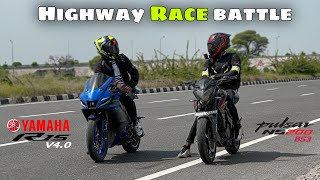 Pulsar Ns200 Bs3 Vs Yamaha R15 V40 Drag Race  Top End [upl. by Eilsel943]